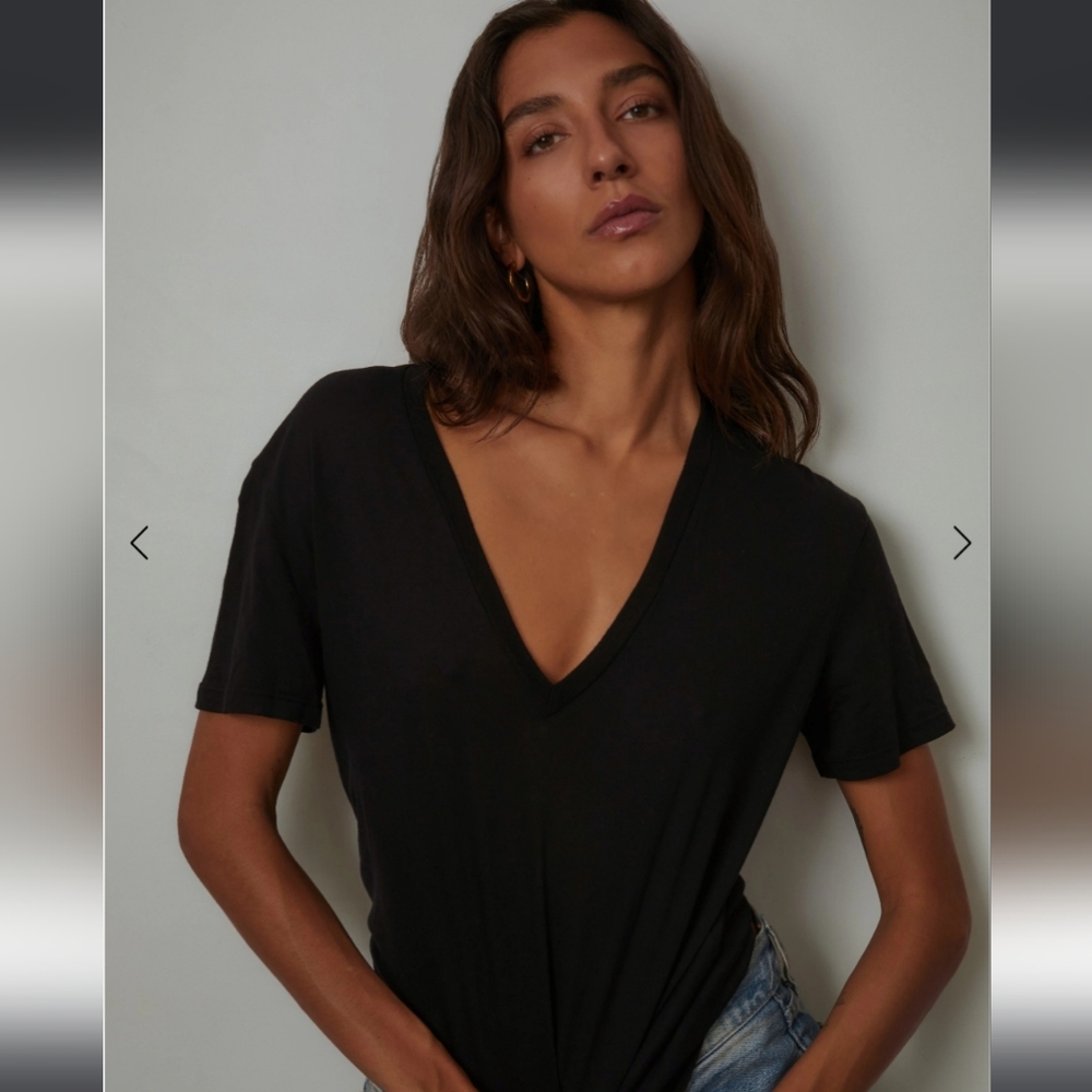 Monrow Cotton Modal Relaxed V Neck Tee